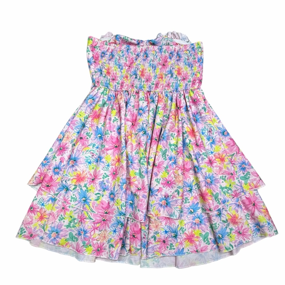 SHEIN Soleia White Multicolor Floral Ruffle Sweetheart Strapless Mini Dress - M - Picture 9 of 16